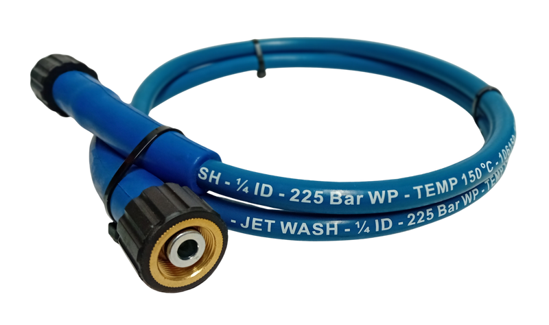 Slick Blue Pressure Washer Hose Reel/Fly Hose 1/4" 1 Wire 225 Bar 150deg C M22-M22 fittings - 1.5 metre