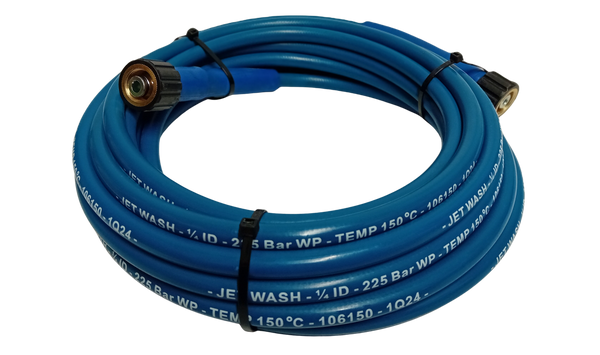 Slick Blue Pressure Washer Hose HD 1/4" 1 Wire M22 to M22 225 Bar 150deg C - 10 metre