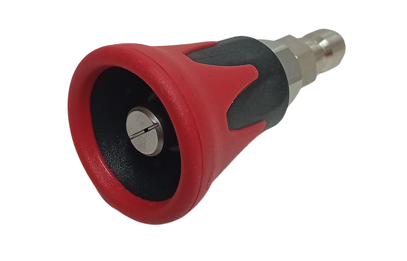 Pressure Washer Nozzle 0 degrees 11.6mm QR with rubber guard Red  Stainless Steel